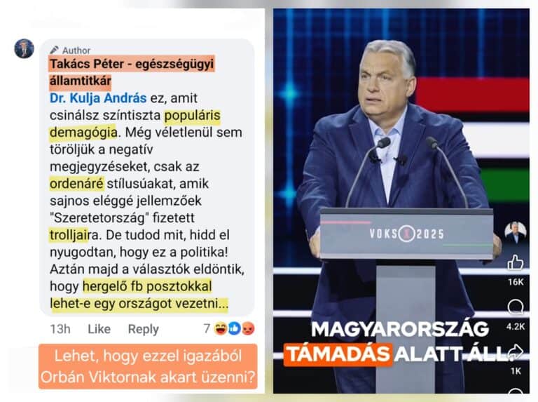 Kulja András szerint az államtitkár a TISZA-nak segít, nem Orbán Viktornak