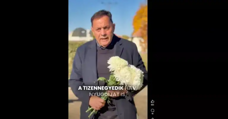 Pócs János gyerekkel, hegedűszóval, egy temetőben reklámozza a 14. havi nyugdíjat