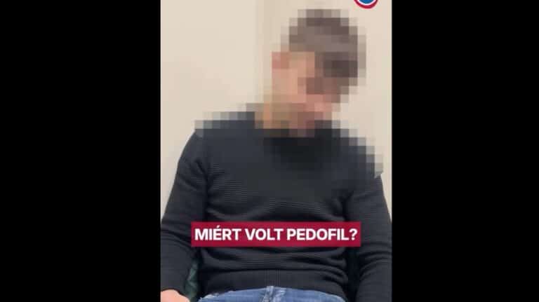 Áldozat erőszakos arckifejezése, pixelált arc, fekete felső, magyar felirat a videón.