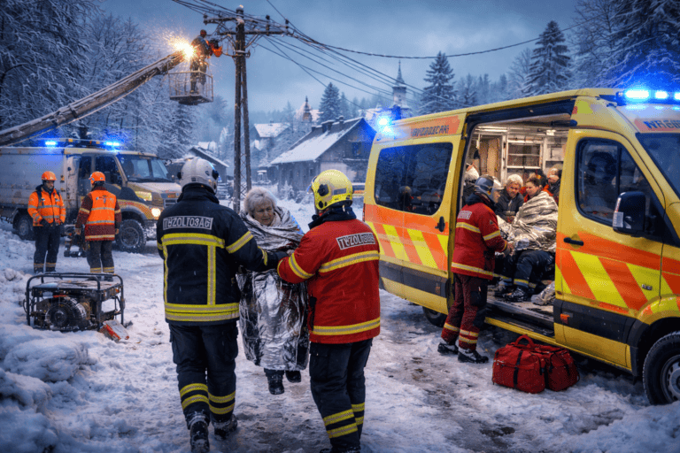 Súlyos havazás és áramkimaradások Magyarországon, lakossági segítségnyújtás intenzív. Tűzoltók és mentősök dolgoznak nehéz körülmények között.