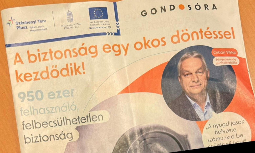 Magyar Miniszterelnök Orbán Viktor a biztonságról szóló kampányújságon.