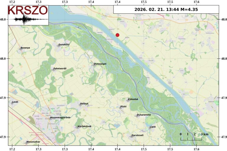 4,3-es földrengés Magyarország és Szlovákia határánál.