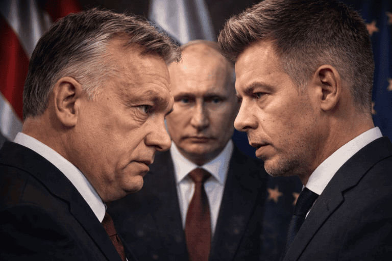 Két politikus szemben áll egymással, intenzív beszélgetés közben.