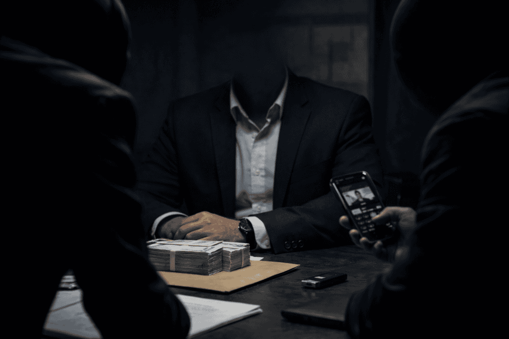 Egy titkosszolgálati ügynök készít felvételt egy kihallgatás során.