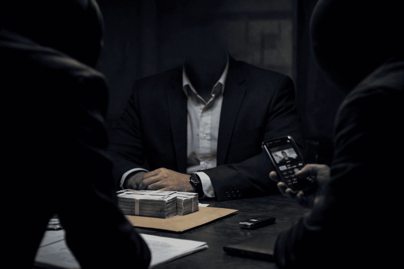 Egy titkosszolgálati ügynök készít felvételt egy kihallgatás során.