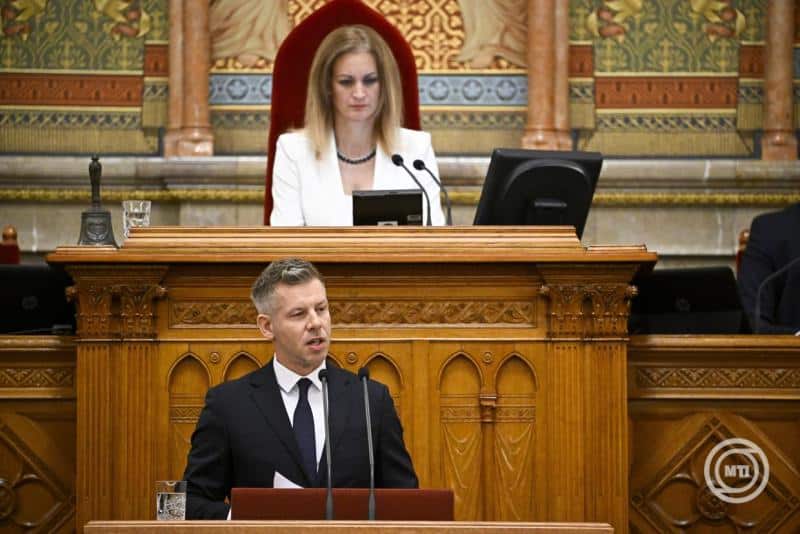 Magyar politikus beszédet mond az Országgyűlésben.